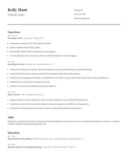 Psychology Teacher Resume