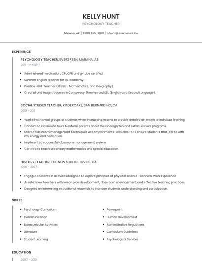 Psychology Teacher Resume