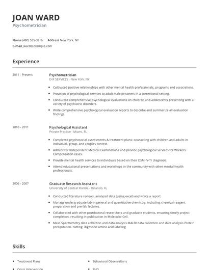 Psychometrician Resume
