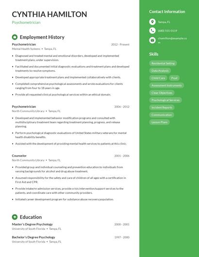 Psychometrician Resume