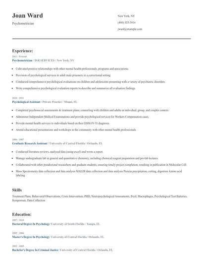 Psychometrician Resume