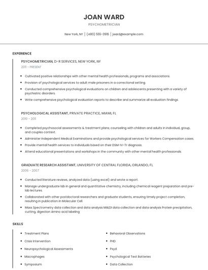 Psychometrician Resume