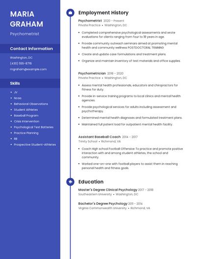 Psychometrist Resume