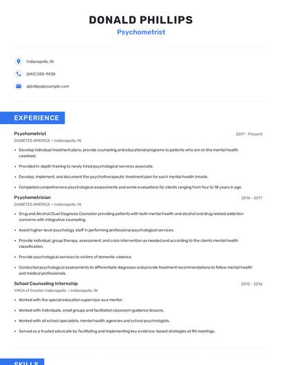 Psychometrist Resume