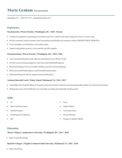 Psychometrist Resume