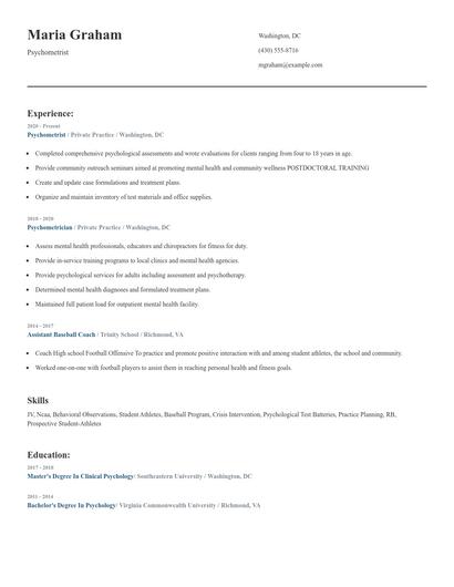 Psychometrist Resume