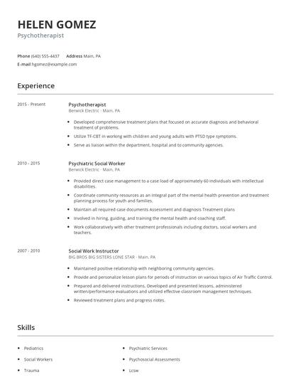 Psychotherapist Resume