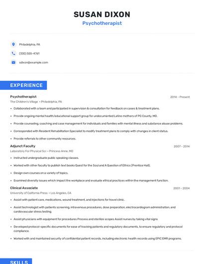 Psychotherapist Resume