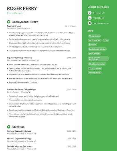Psychotherapist Resume