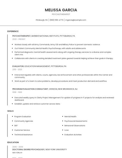 Psychotherapist Resume