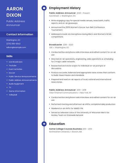 Public Address Announcer Resume