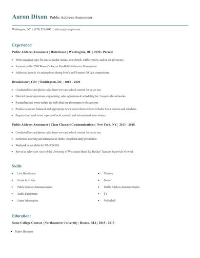 Public Address Announcer Resume