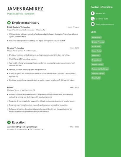 Public Address Technician Resume