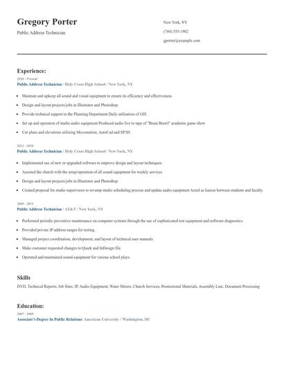 Public Address Technician Resume