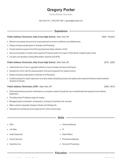 Public Address Technician Resume