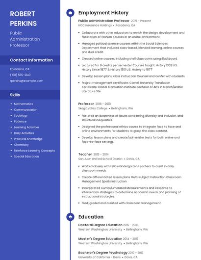 Public Administration Professor Resume