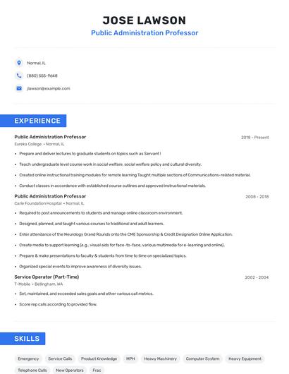 Public Administration Professor Resume