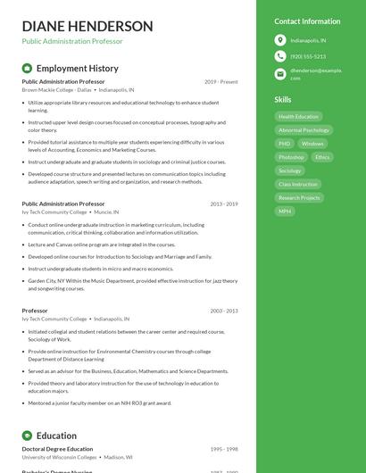 Public Administration Professor Resume