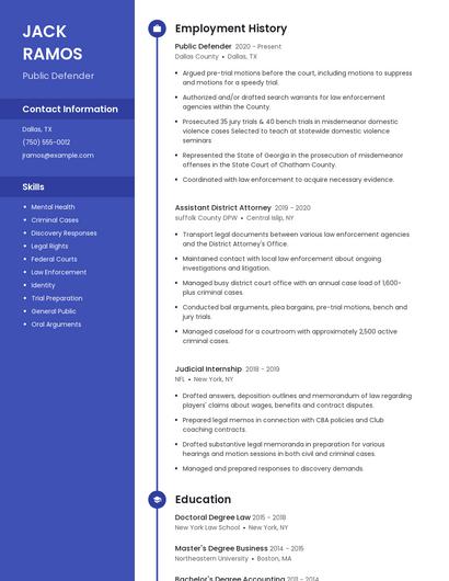 Public Defender Resume