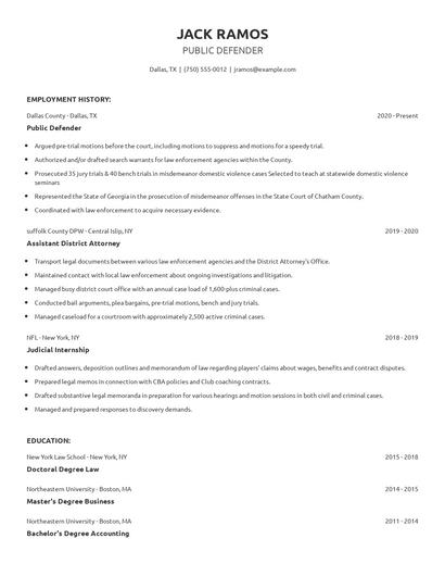 Public Defender Resume