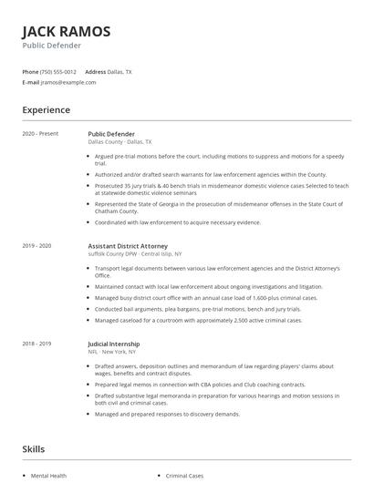 Public Defender Resume
