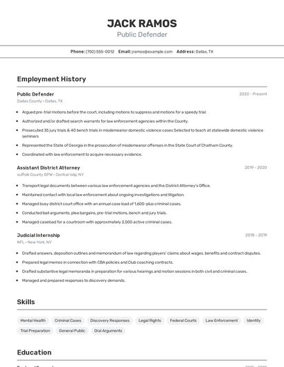 Public Defender Resume