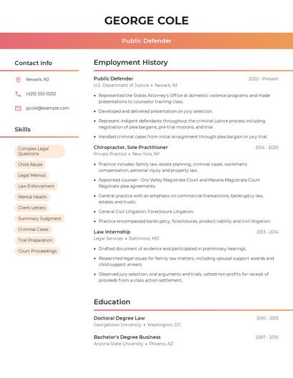Public Defender Resume