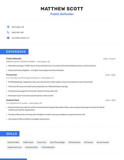 Public Defender Resume
