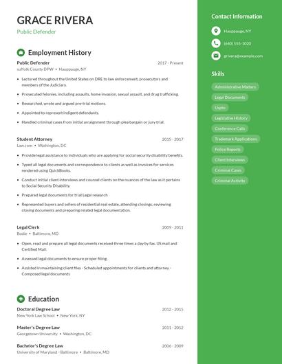 Public Defender Resume