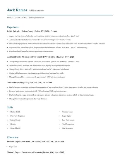 Public Defender Resume