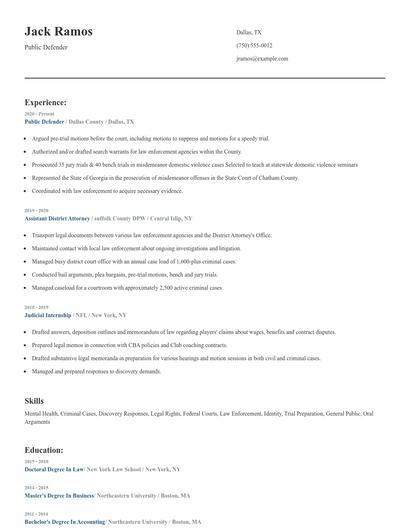 Public Defender Resume