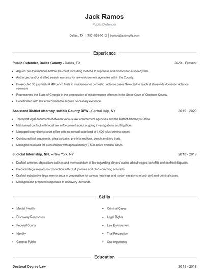Public Defender Resume