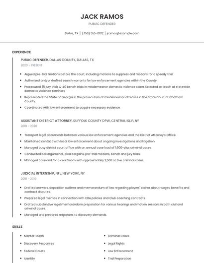 Public Defender Resume