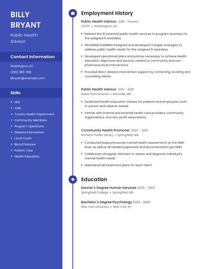 Public Health Advisor Resume