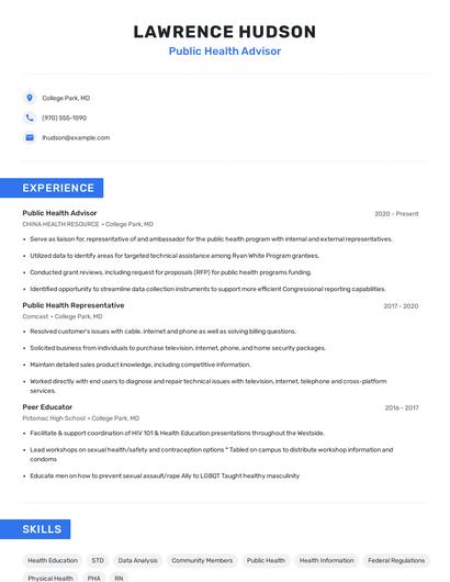 Public Health Advisor Resume