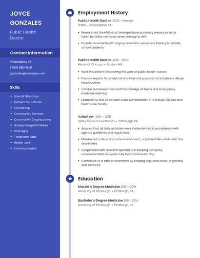 Public Health Doctor Resume