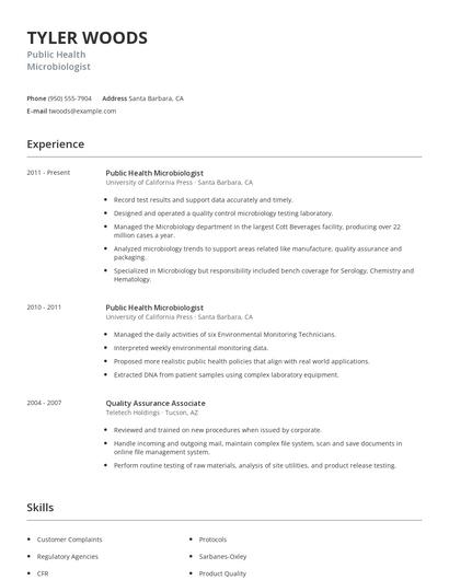 Public Health Microbiologist Resume