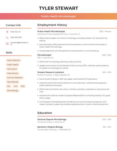 Public Health Microbiologist Resume