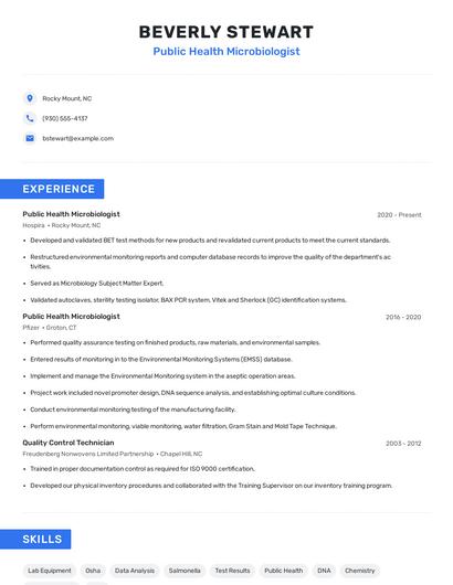 Public Health Microbiologist Resume