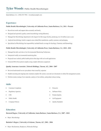 Public Health Microbiologist Resume
