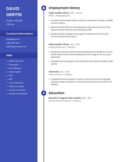 Public Health Officer Resume
