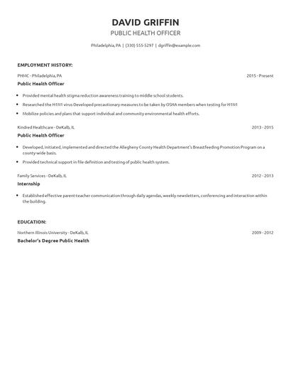 Public Health Officer Resume