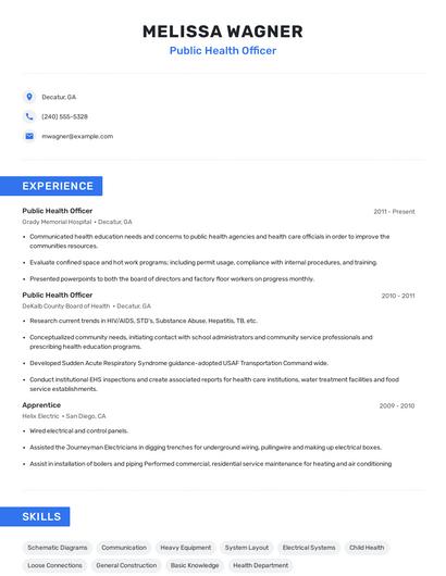 Public Health Officer Resume