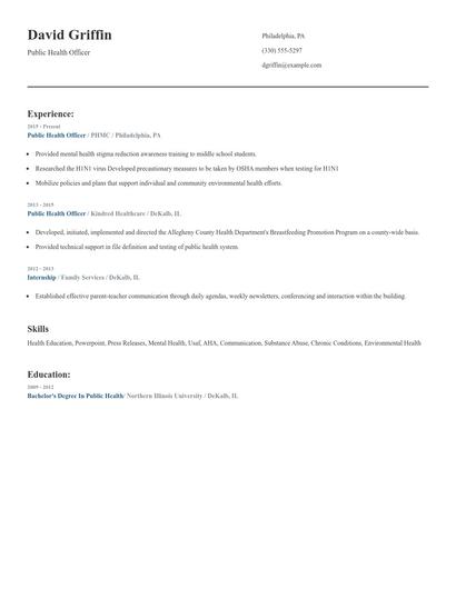 Public Health Officer Resume