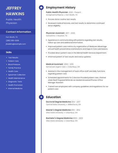 Public Health Physician Resume