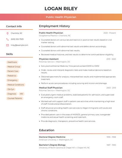 Public Health Physician Resume