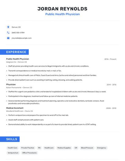 Public Health Physician Resume