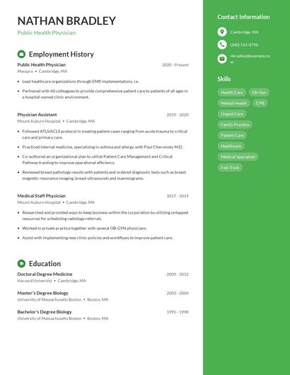 Public Health Physician Resume