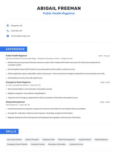 Public Health Registrar Resume