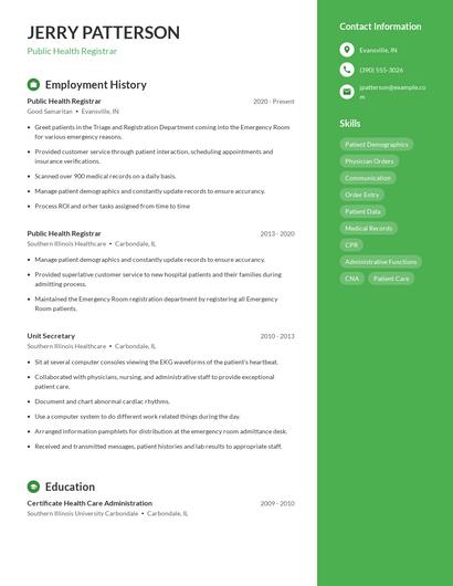 Public Health Registrar Resume